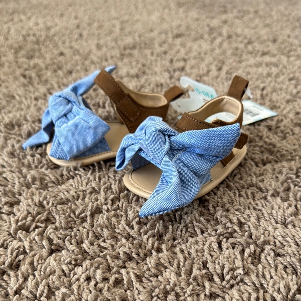 Cat & Jack Brown and Blue Sandals with Bow Detail